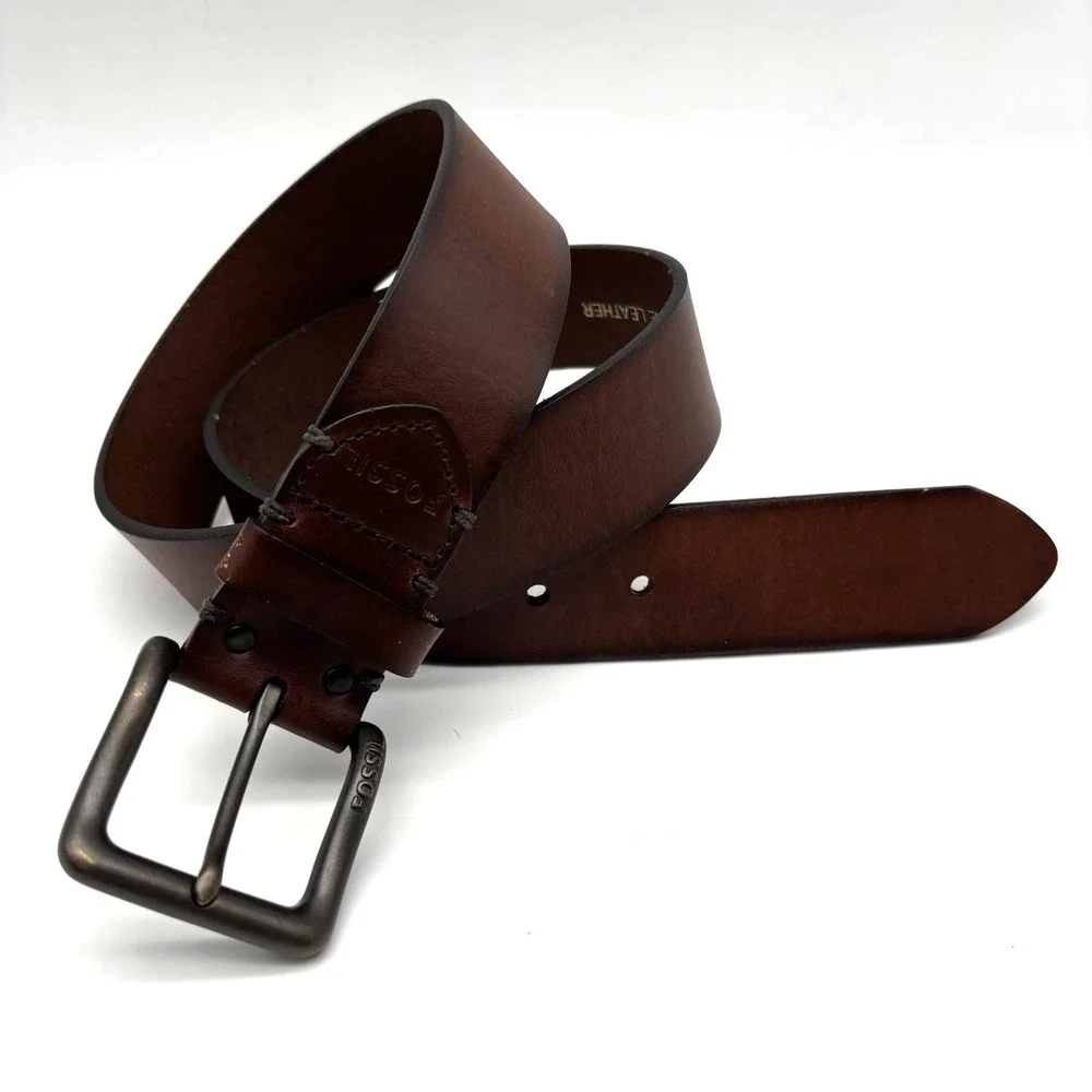 Vintage 00s Fossil 27113 Brown Genuine Leather Men's Dress Belt 32 31-35